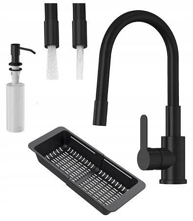 Čierny Kuchynský Set Kuchynská batéria kohútik Grado Plus Dávkovačka