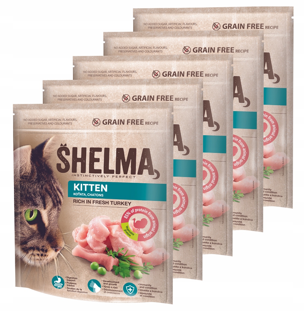 Levně Shelma Kitten Kompletní Krmivo Pro Koťata 5 X 750 G S Krůtím Masem