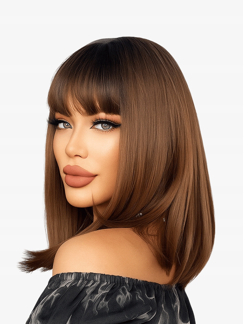 Paruka bob ombre tmavě blond syntetické vlasy LC9067-3 Dárek čepička