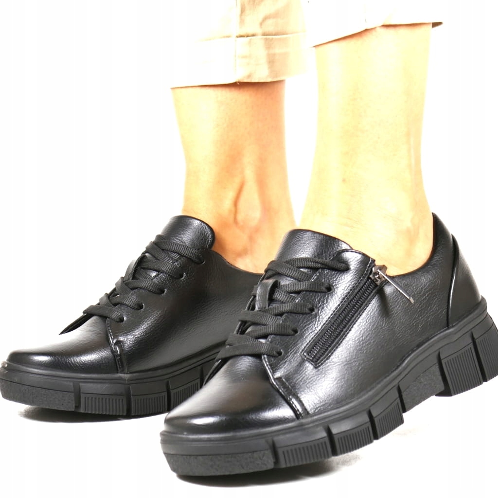 Černé Dámské Polobotky Na Podpatku A Platformě, Zip, Pohodlná Kůže, Velikost 37