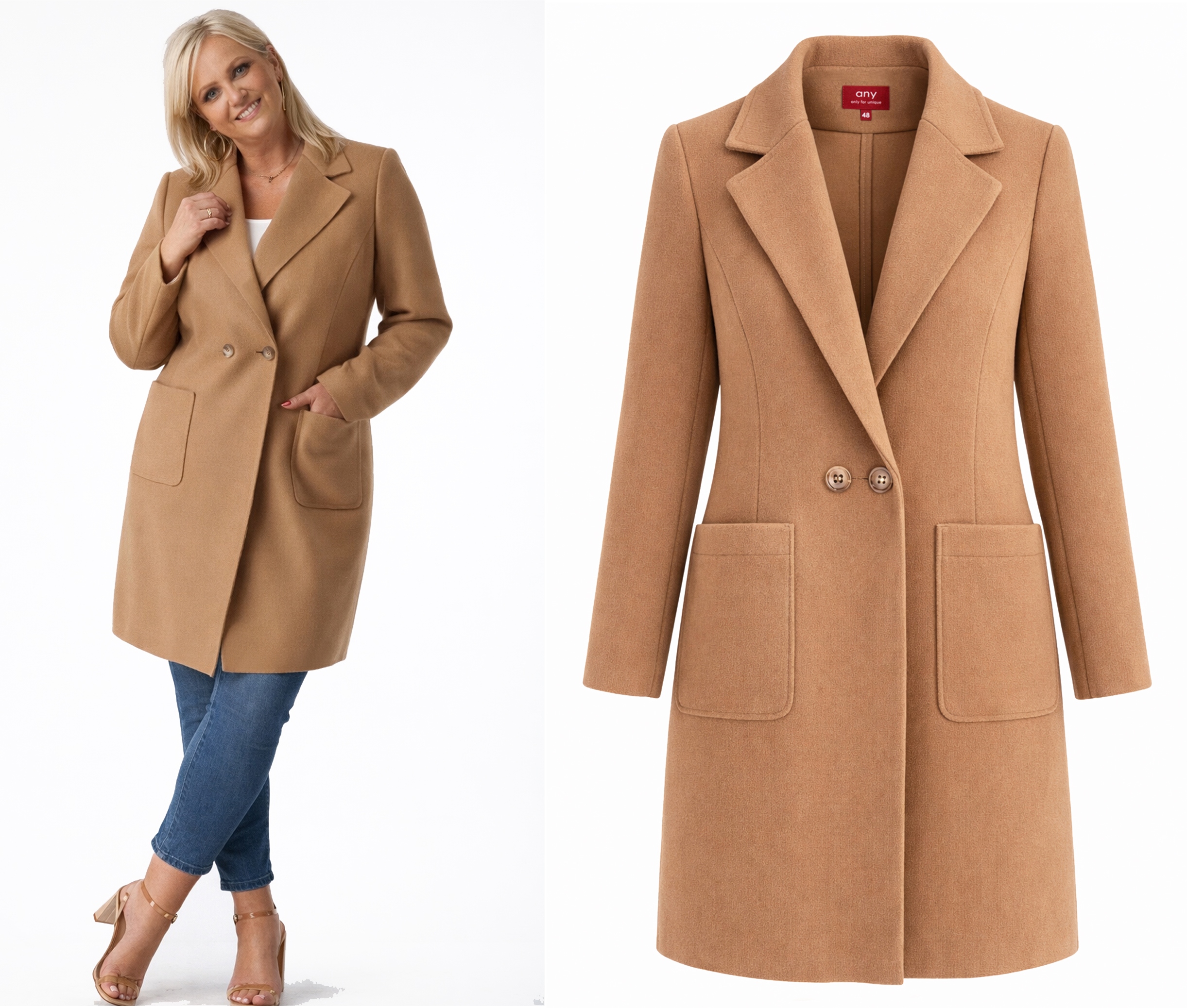 Klasyczny Płaszcz damski Wiosenny Wełna 44/46 XXXL * Premium *