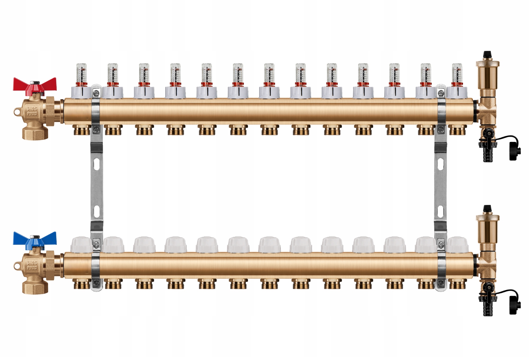 Rozdělovač Podlahového Vytápění 13 Okruhů Úhlový Kulový Ventil Pex