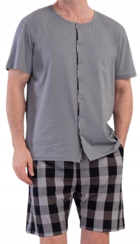 Rozepínací Pánské Pyžamo Svršek Se Zcela Zapíná Na Knoflíky Šortky Krata M