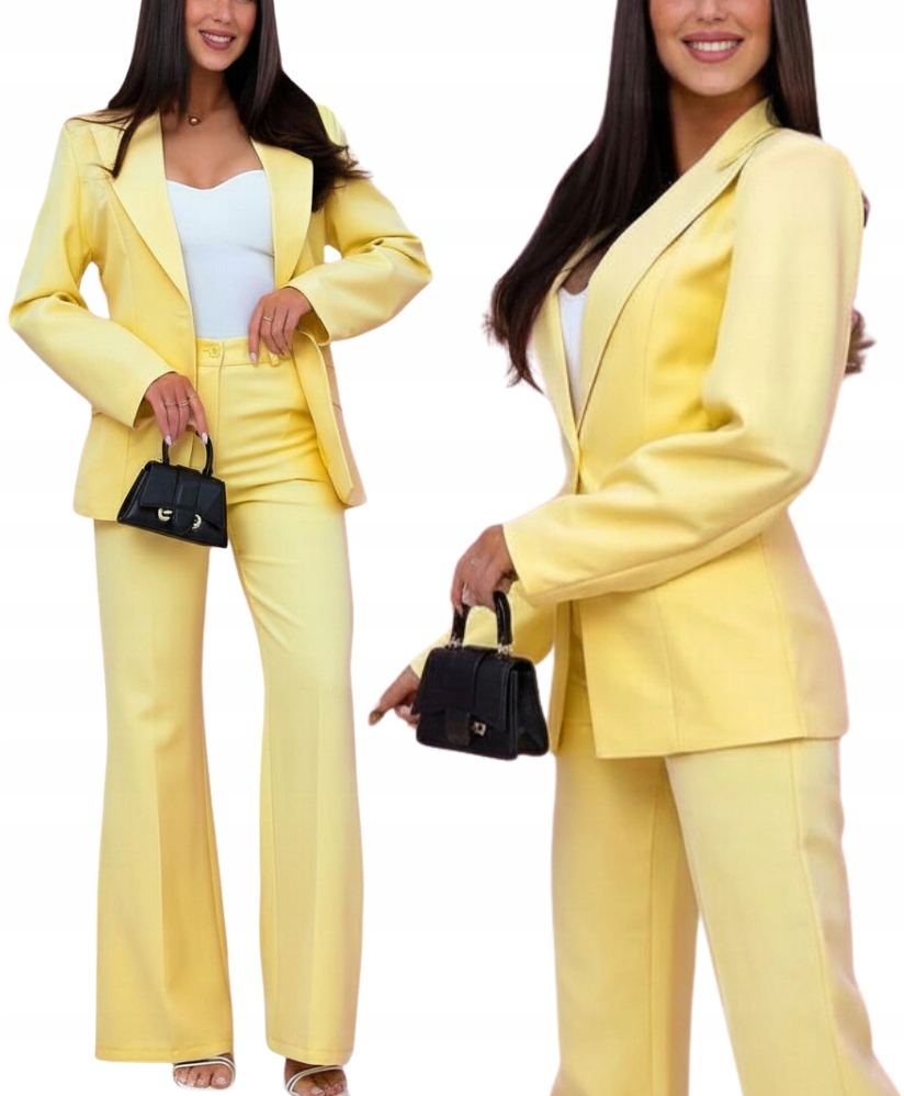 Dámský Oblek Komplet Sako Široké Kalhoty Žlutá 40 L