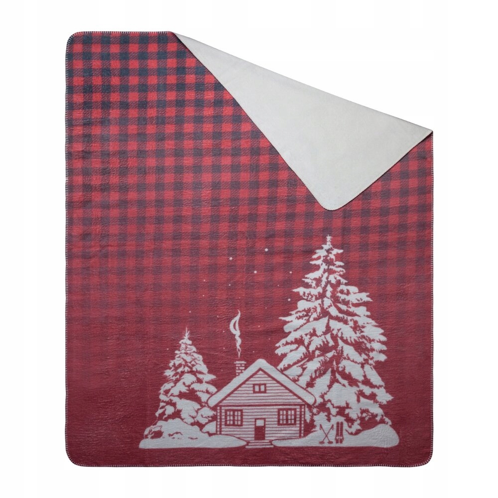 Vánoční deka Rudolf 200x220 Eurofirany červená, zasněžená vánoční chata