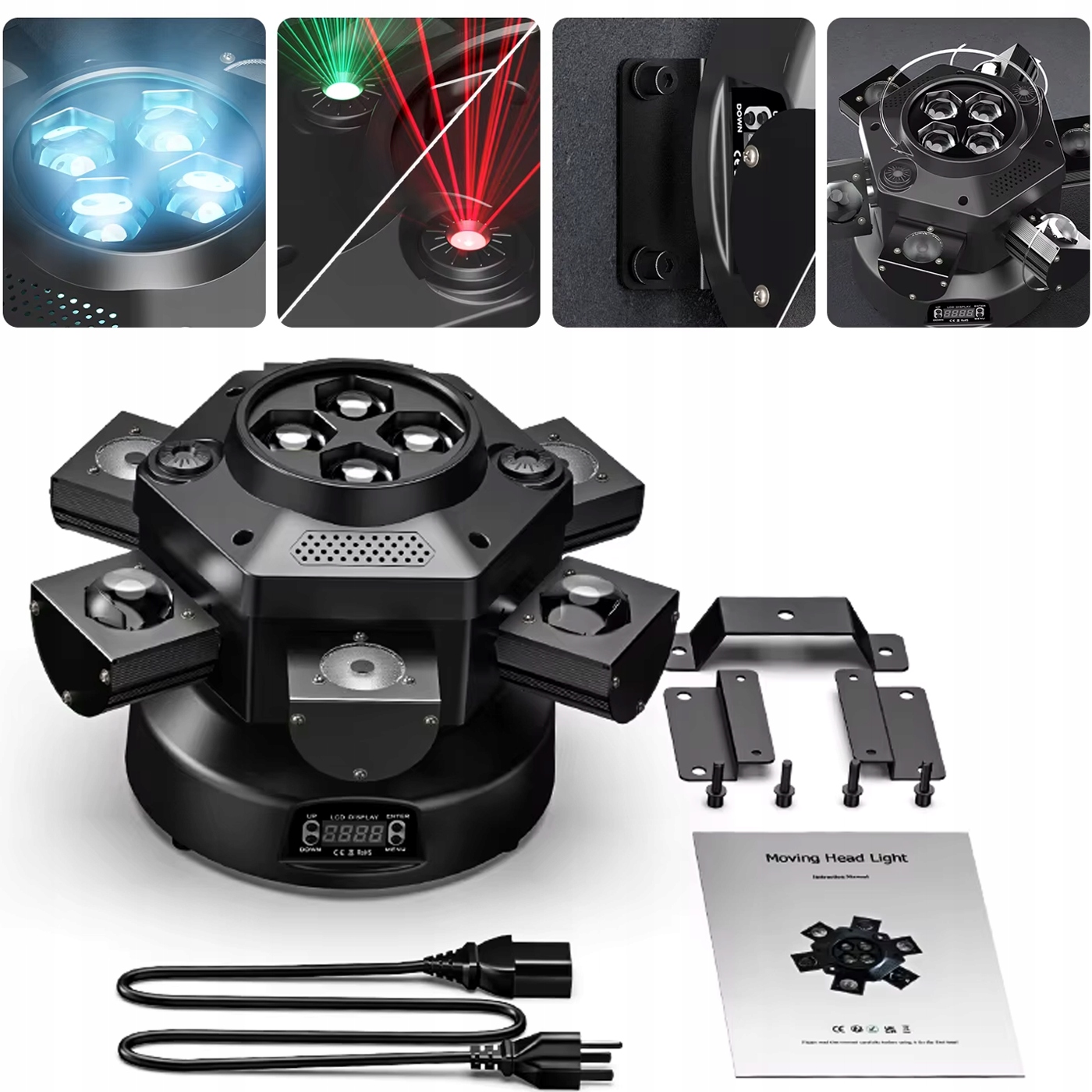 Pohyblivá Led hlava 150W 6 ramien Bee Eye Laser DMX Dj Svadba Scéna