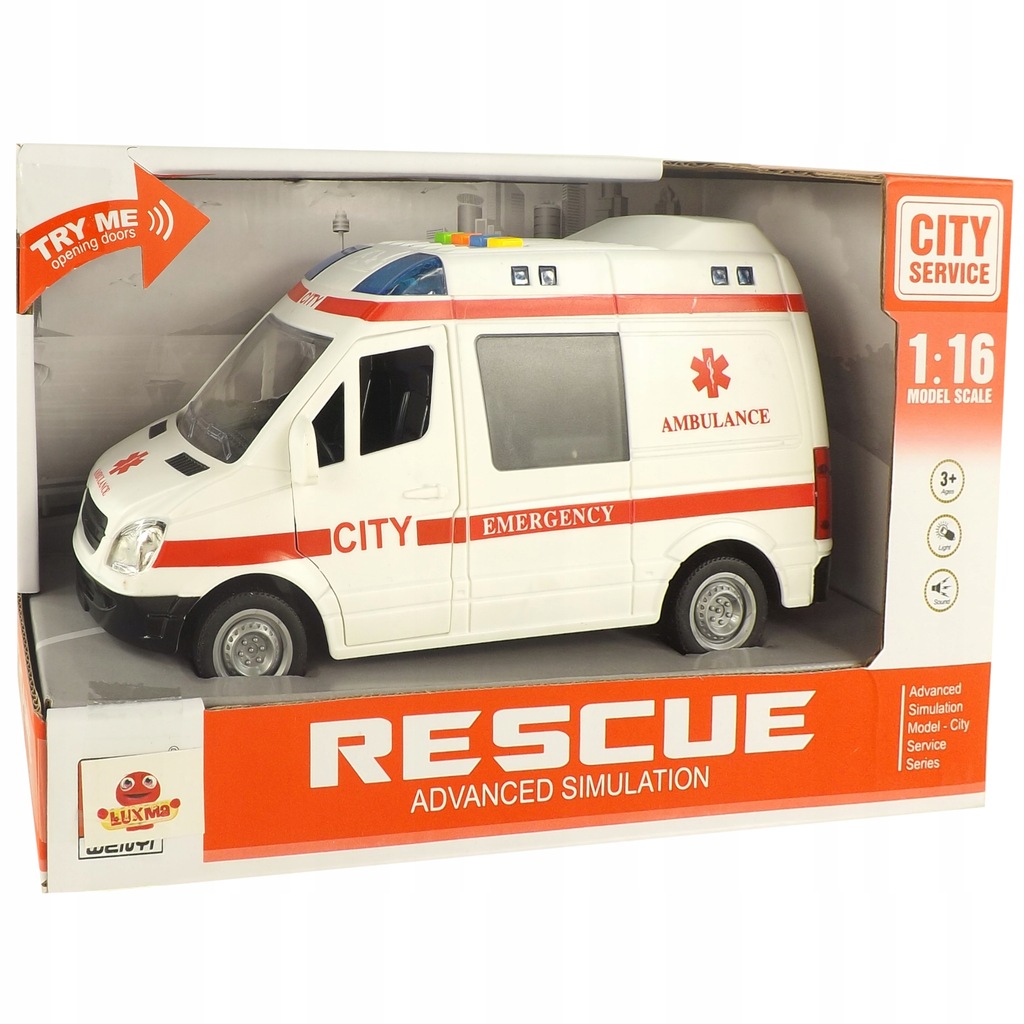 AUTO AMBULANS KARETKA OTWIERANE DRZWI 1:16 WY590A Skala 1:16