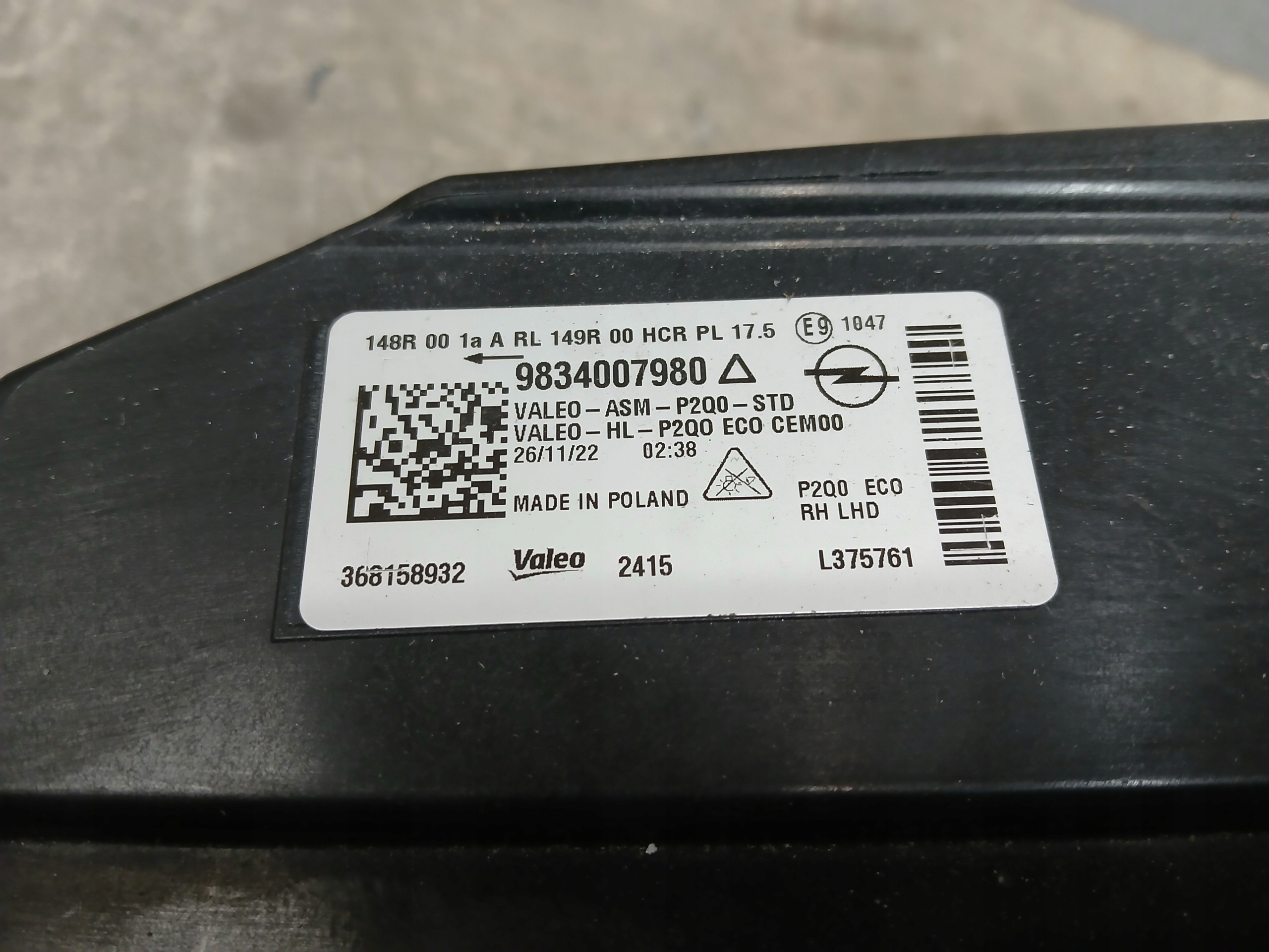 light front right OPEL MOKKA B II 2 FULL LED 9834007980