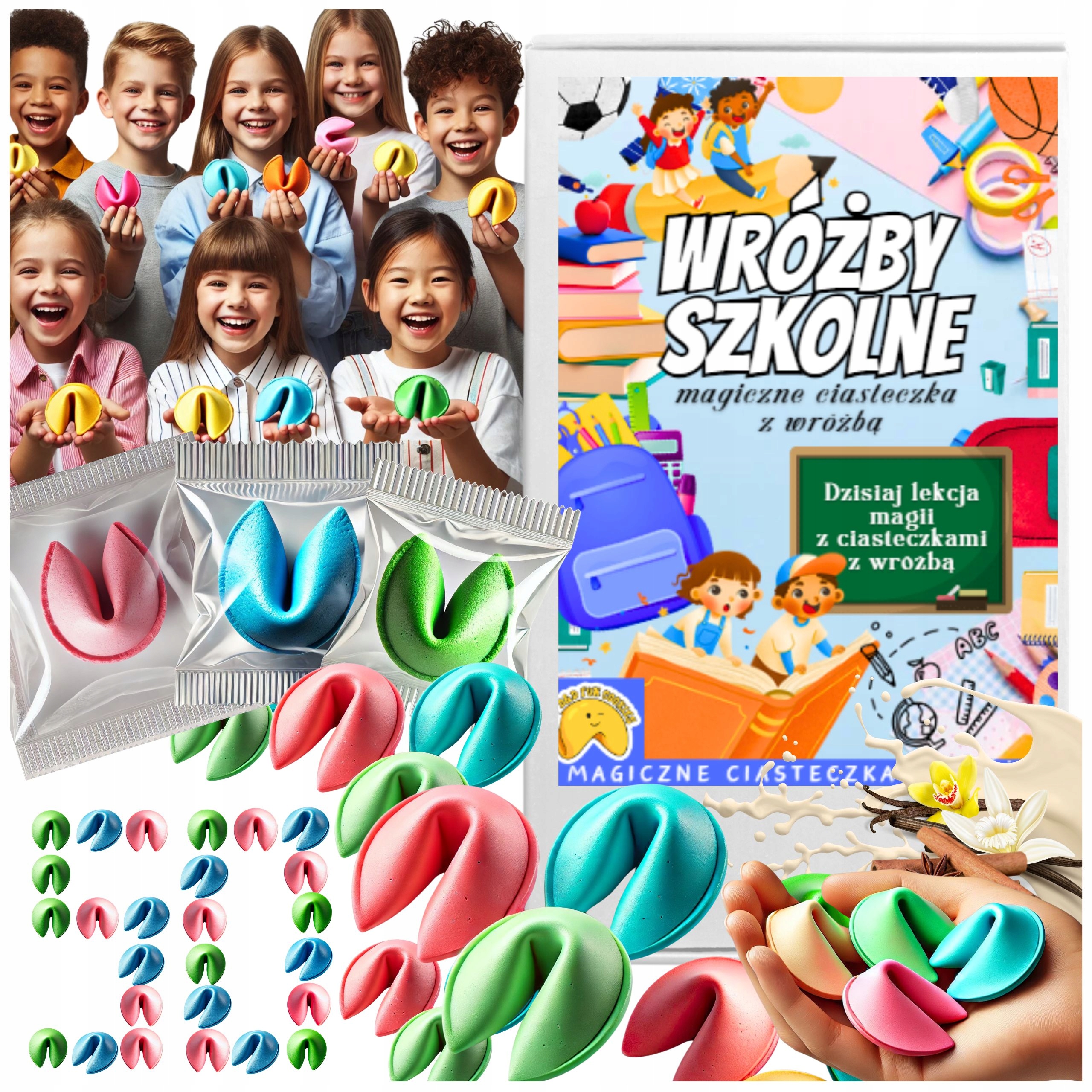 Barevné školní sušenky s věštbou pro žáky dětí Pozitivní slova x50