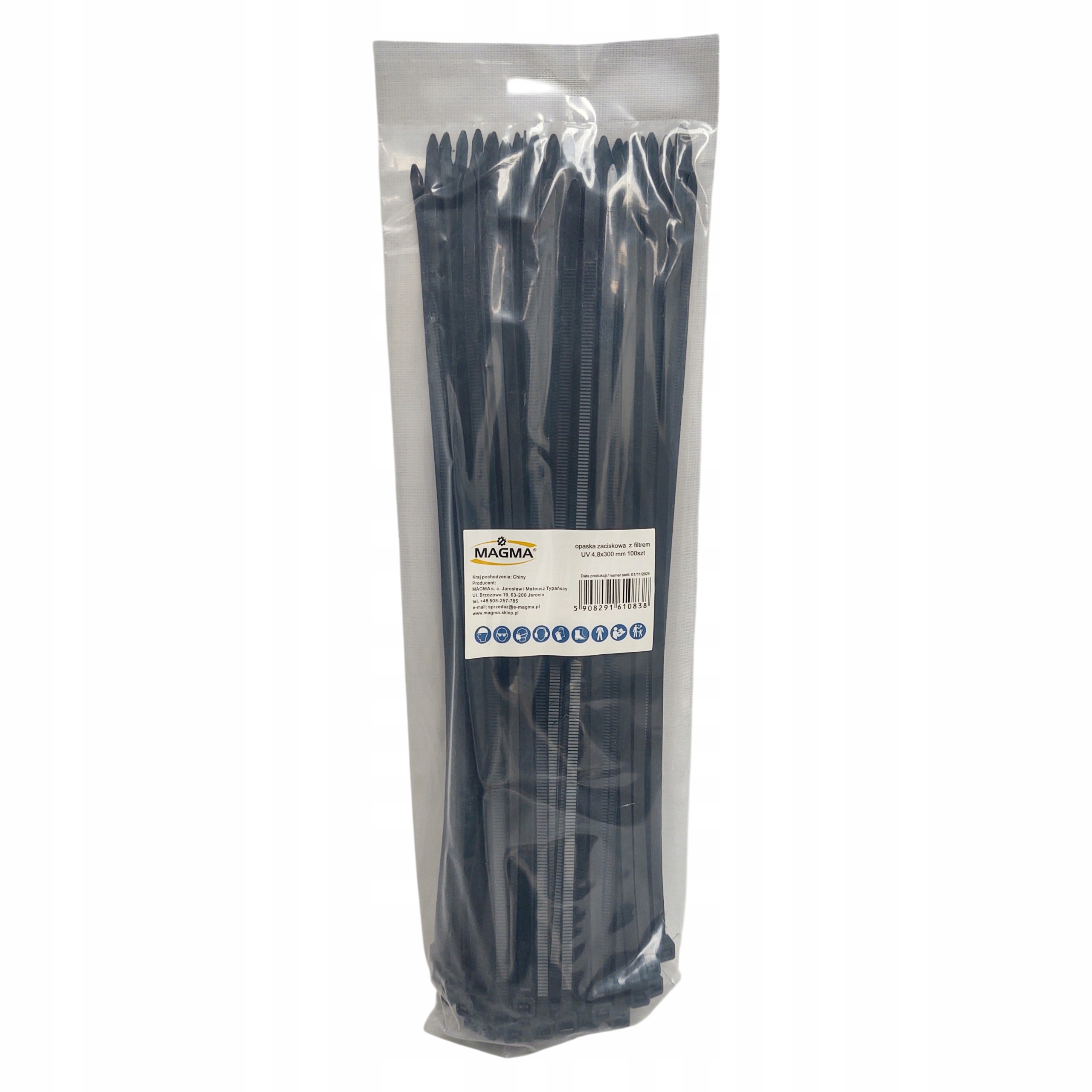 Opaski zaciskowe kablowe Uv czarne 4,8X300 4,8mm 300mm 100 sztuk zestaw