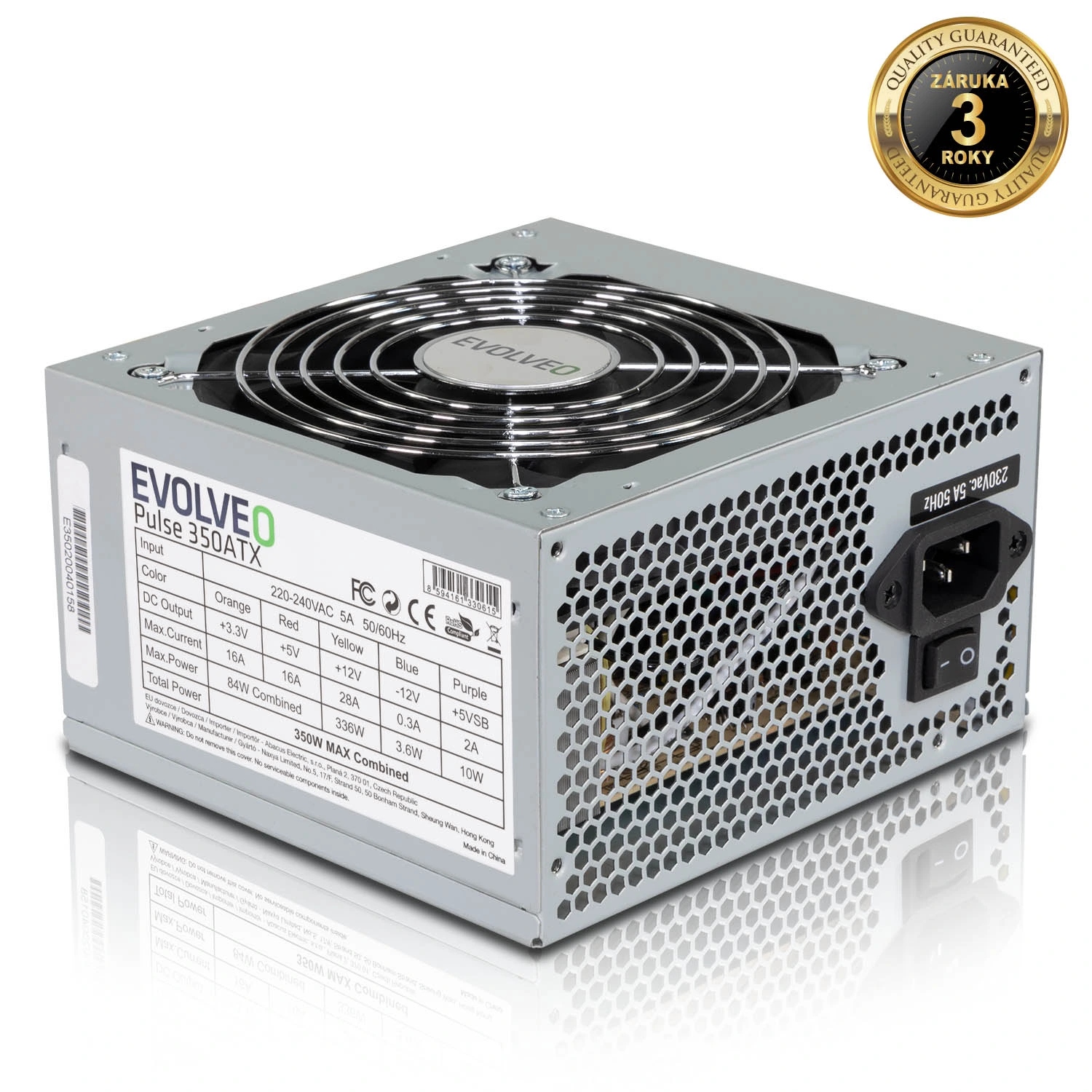 Evolveo Pulse 350ATX, zdroj 350W, Atx, tichý, bulk, záruka 3 roky, černý