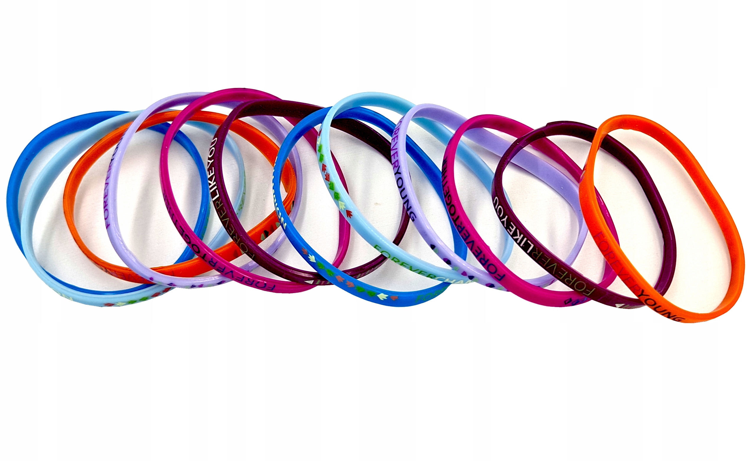 BRANSOLETKI SILIKONOWE Z NAPISAMI KOLOROWE x10 szt opaski przyjaźni gumowe Marka bez marki