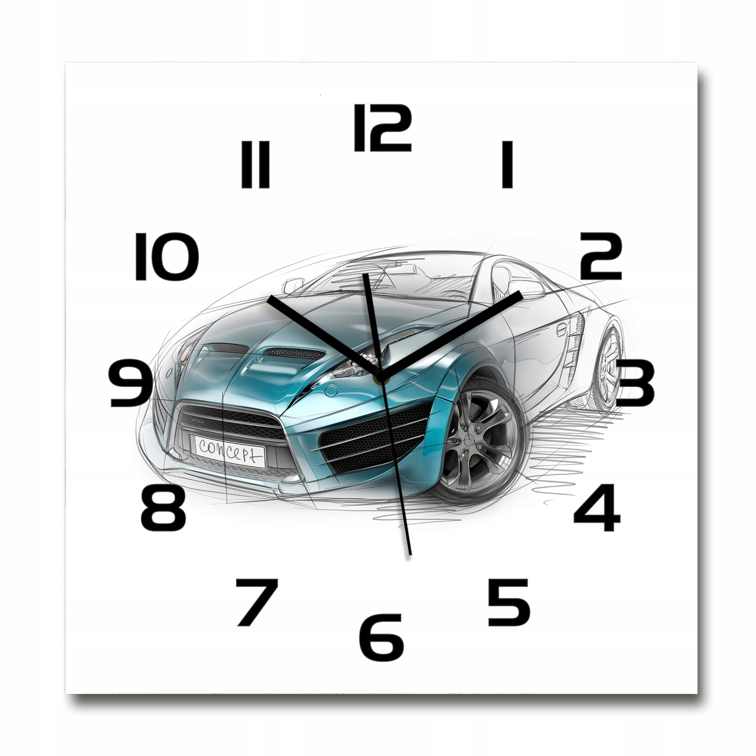 

Szklany duży zegar wiszący Szkic samochodu 60x60cm