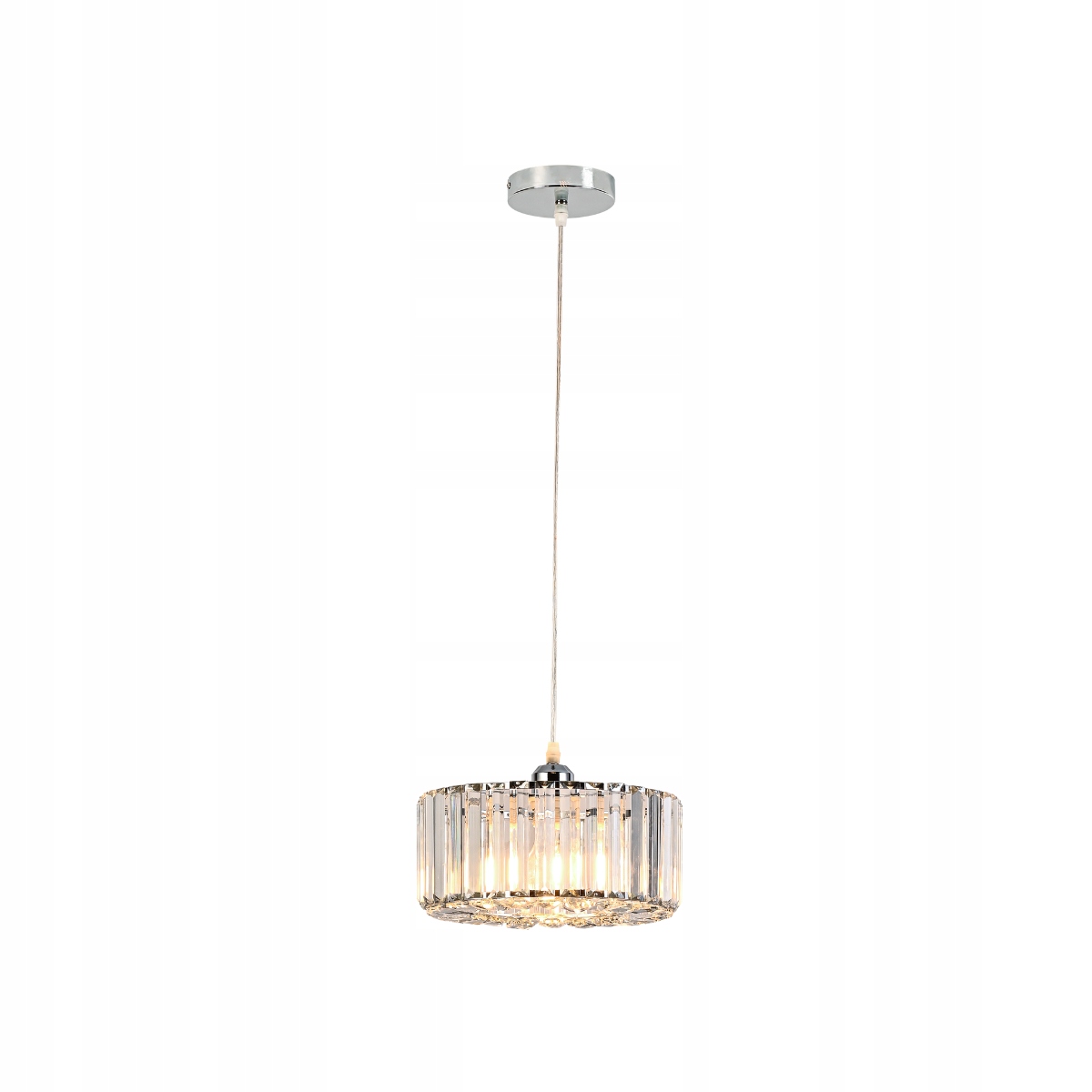 Závěsná chromovaná křišťálová lampa Vetro E27 nad kuchyňským ostrůvkem