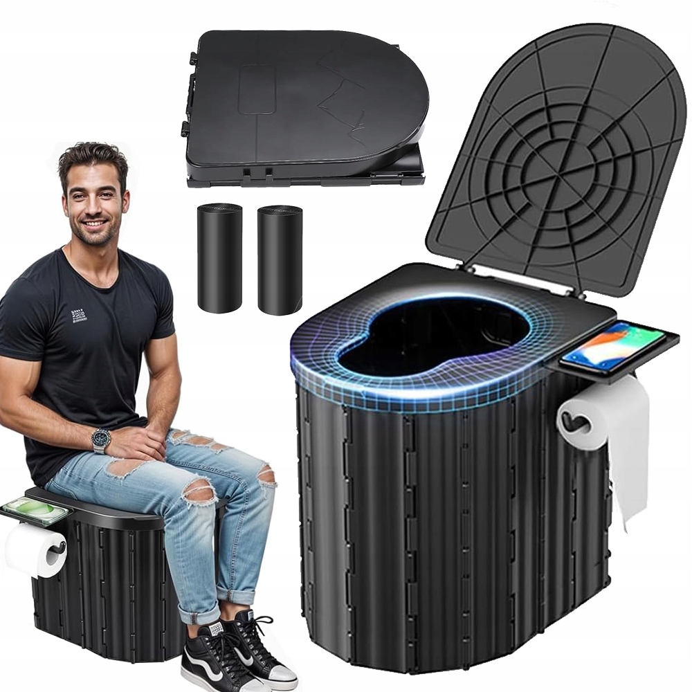 Přenosná Toaleta Turistický Kbelík Na Wc 20 L Skládací Pytle Na Odpadky