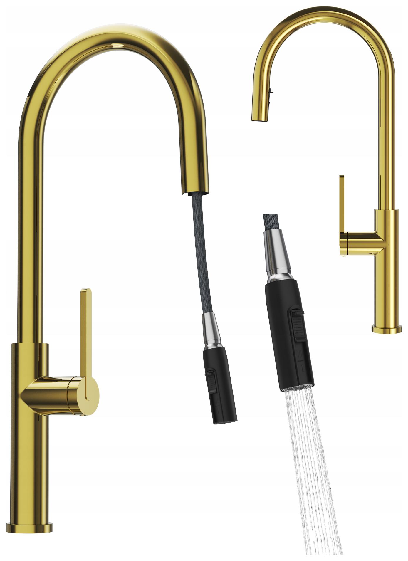 Kuchynská Batéria So Výsuvnou Hubicou Zlatá Vysoká Dvojfunkčná Prati