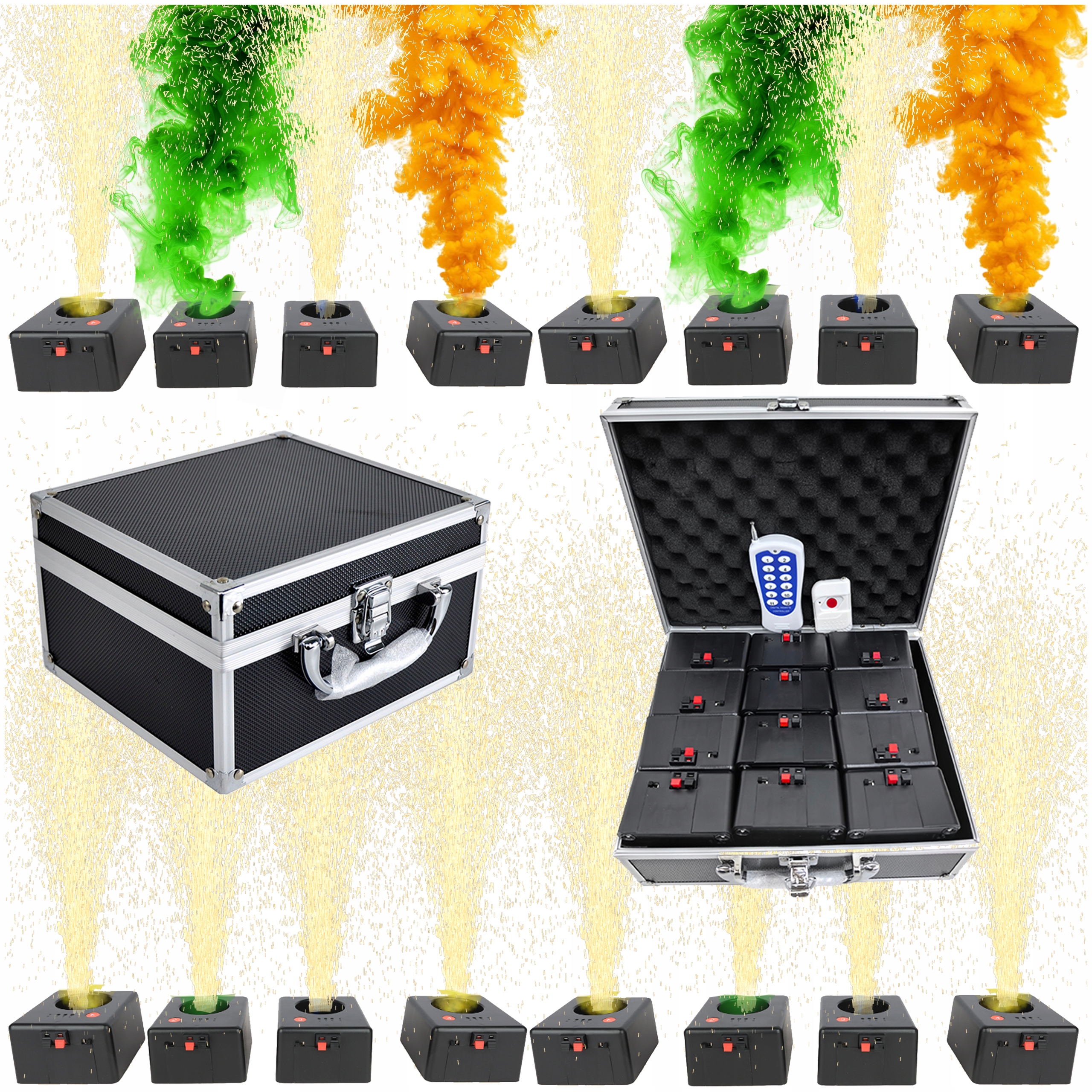 Systém Dálkového Odpalování Fontán Jisker – Sada 12 Přijímačů, 2 Dálkové Ovladače