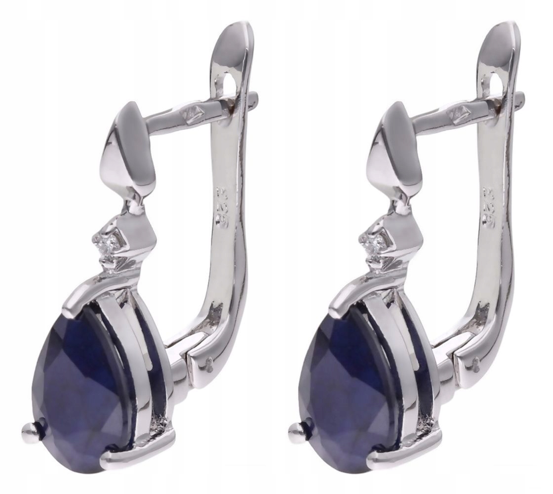 Stříbrné náušnice Ag 925 safír a diamant CVD-3394-E-BS