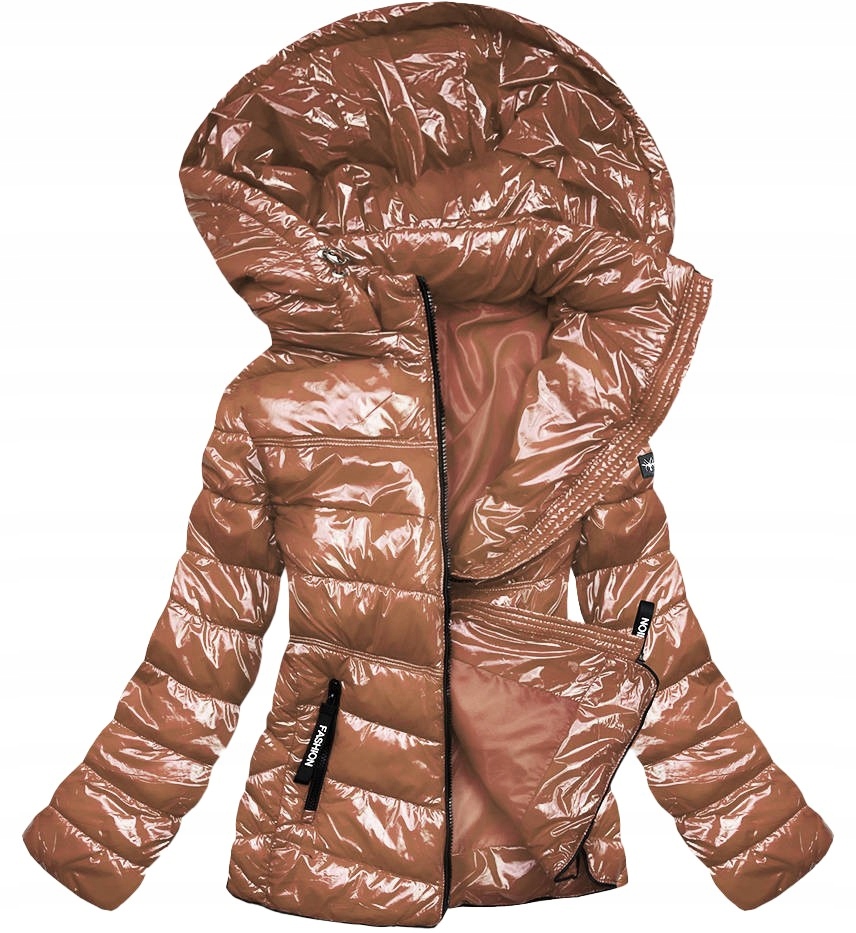 Lesklá Bunda S Kapucí B9759 Zlatá XL (42)