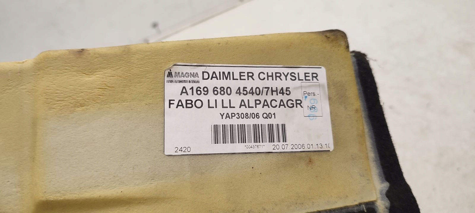 mats floor driver´s left Mercedes W245 B-klasa 2,0 CDI