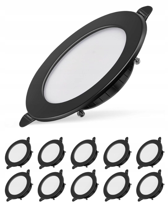 10 x Reflektor Sufitowy Okrągły Do Zabudowy Led 230 V Czarny 7W 700LM