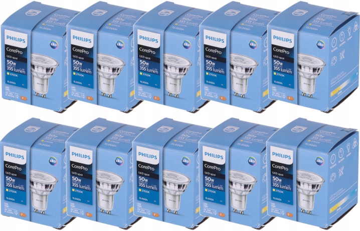 

10x Żarówka Led 4,6W 355lm GU10 2700K Ww Philips