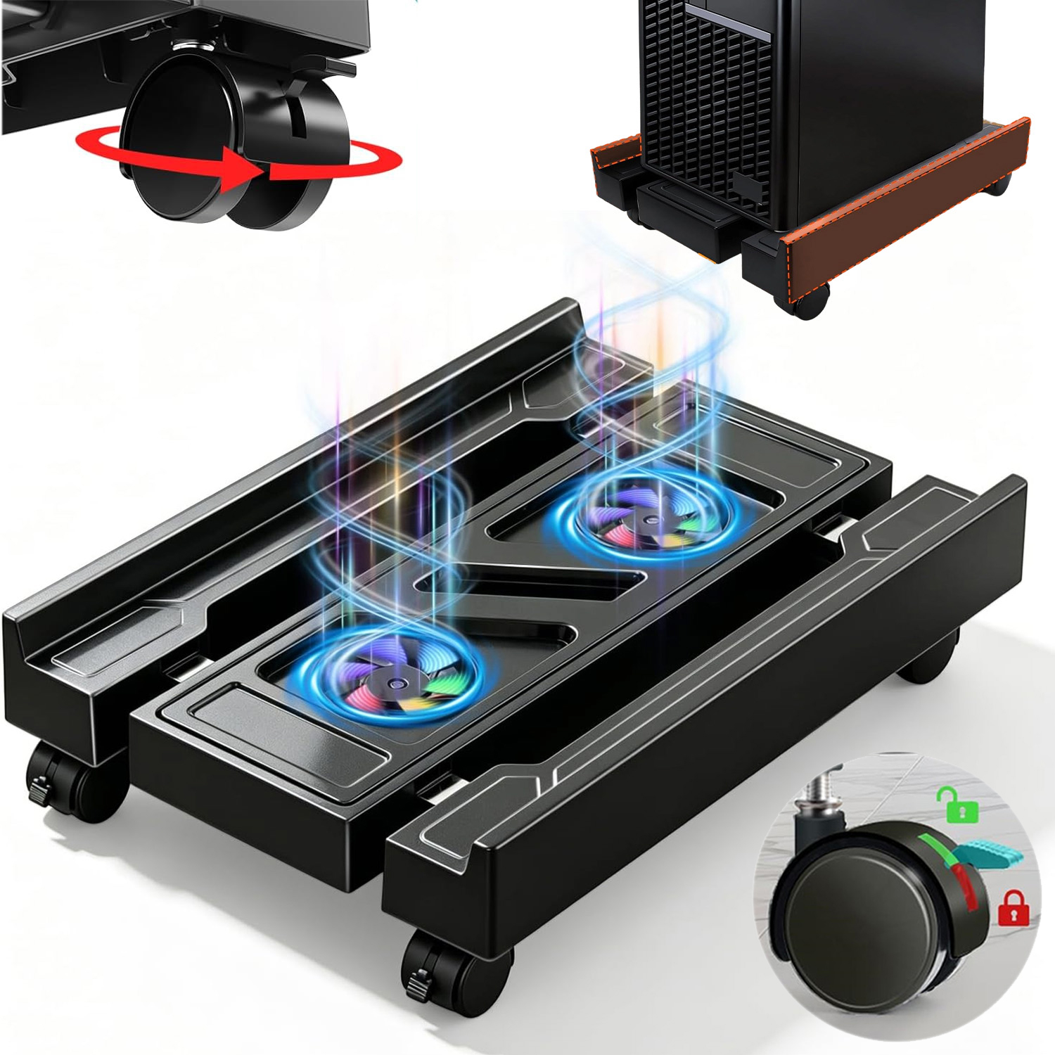 Mobilní Podstavec S Kolečky Pro Počítač, Stolní Ventilátor, Černý