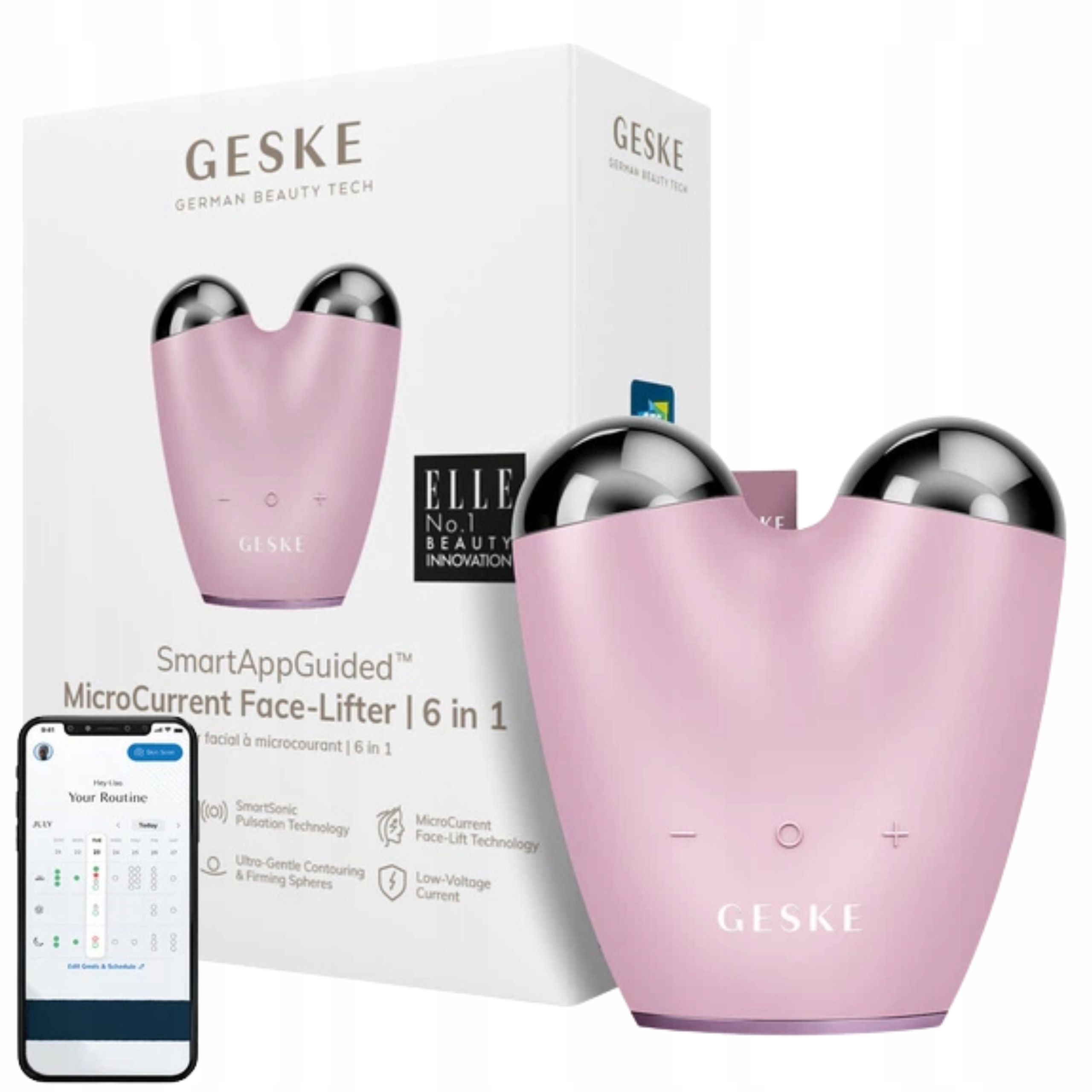 Masażer Liftingujący do twarzy z Mikroprądami 6w1 Geske jasnoróżowy