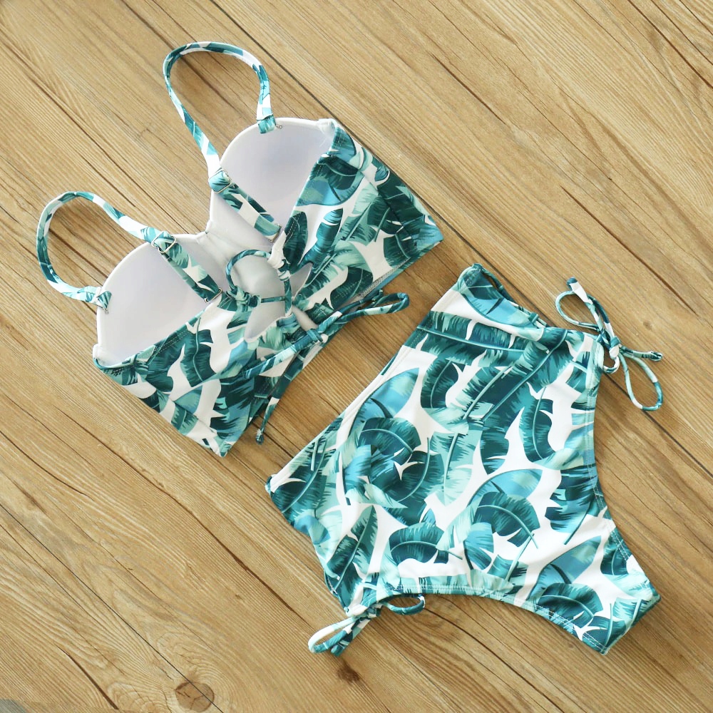 STRÓJ KĄPIELOWY DWUCZĘŚCIOWY WYSOKI STAN MODELUJĄCY DAMSKI BIAŁY KWIATY M Wzór dominujący bez wzoru