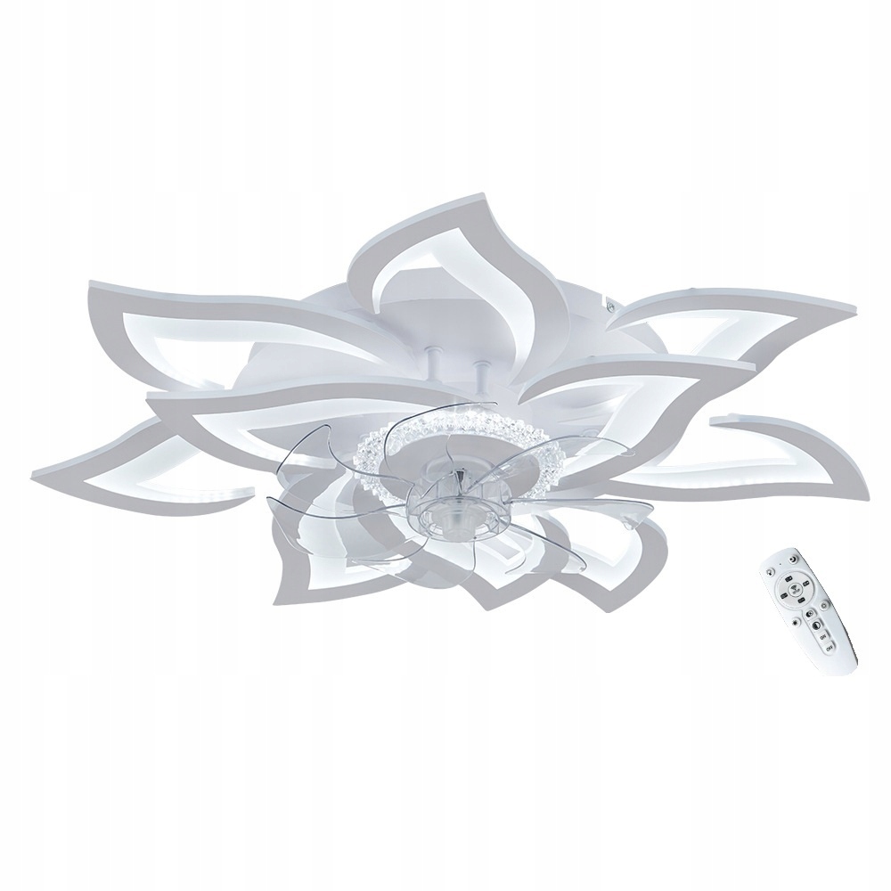 Led stropná lampa Veľký Lotosový kvet s veterným mlynom, biela, s zimným režimom