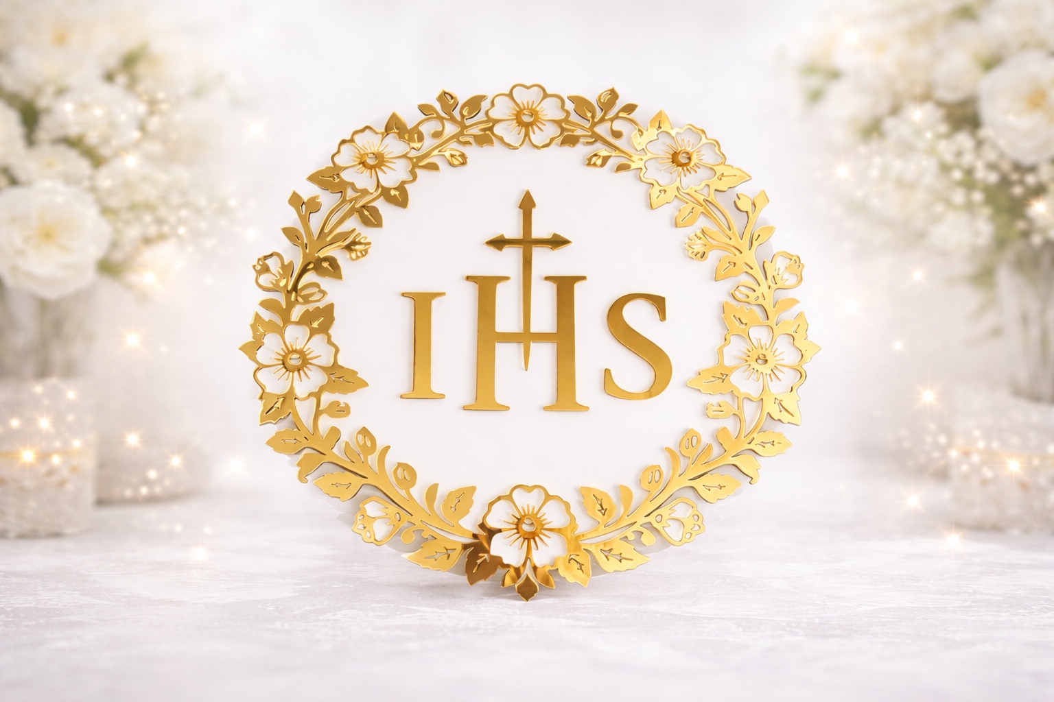 Společenská Dekorace Ihs 50 CM – Zlato A Bílá – Ozdoba Na Zeď,