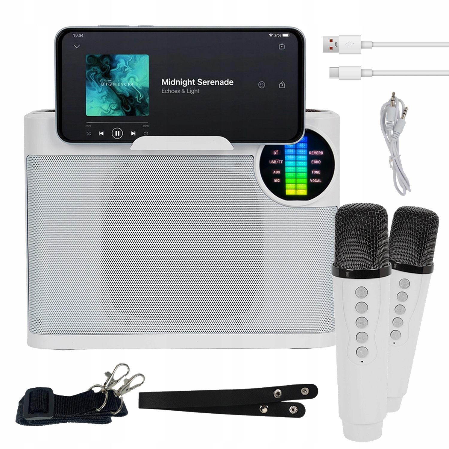 Přenosný Karaoke Reproduktor S Hlasovými Efekty A Rgb Led Pro Dárek Na Párty