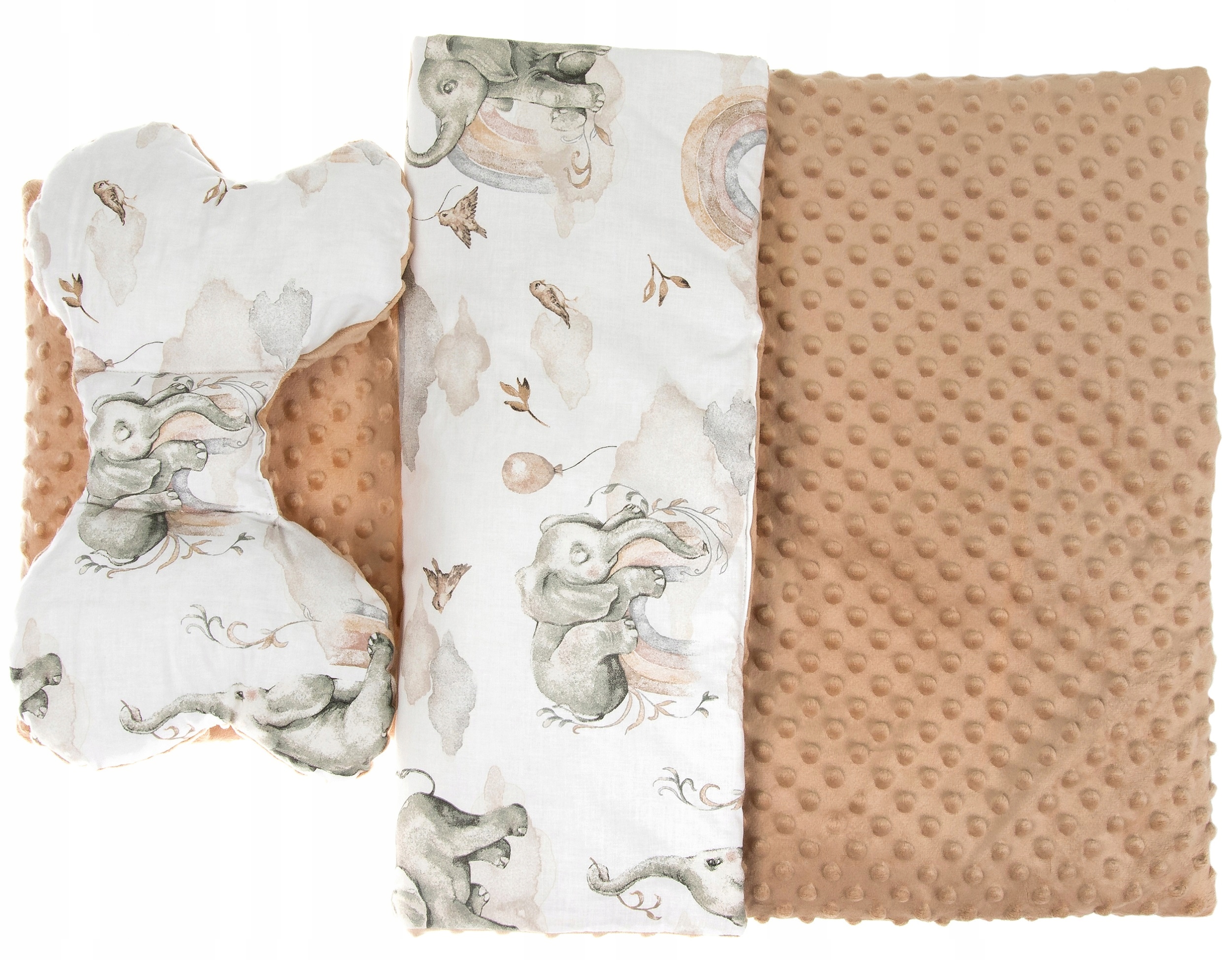 KOMPLET 3CZ. DO WÓZKA KOCYK PODUSZKA MOTYLEK MINKY