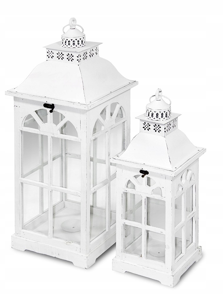 Lampáš 2 ks ozdobný biely, drevený, kov Shabby Chic dekorácia