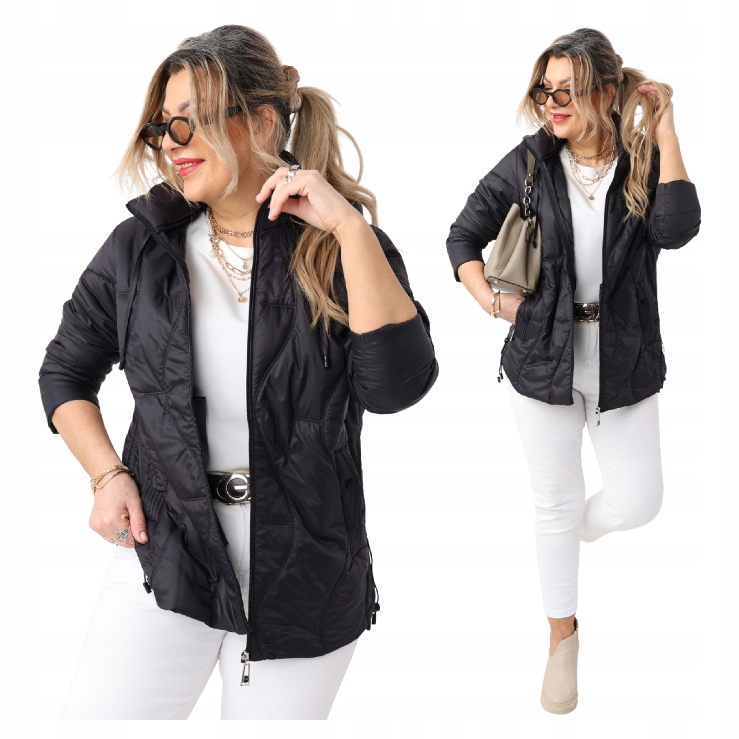 Kurtka Pikowana Damska Z Kapturem Lekko Ocieplana Przejściowaduże Rozmiary