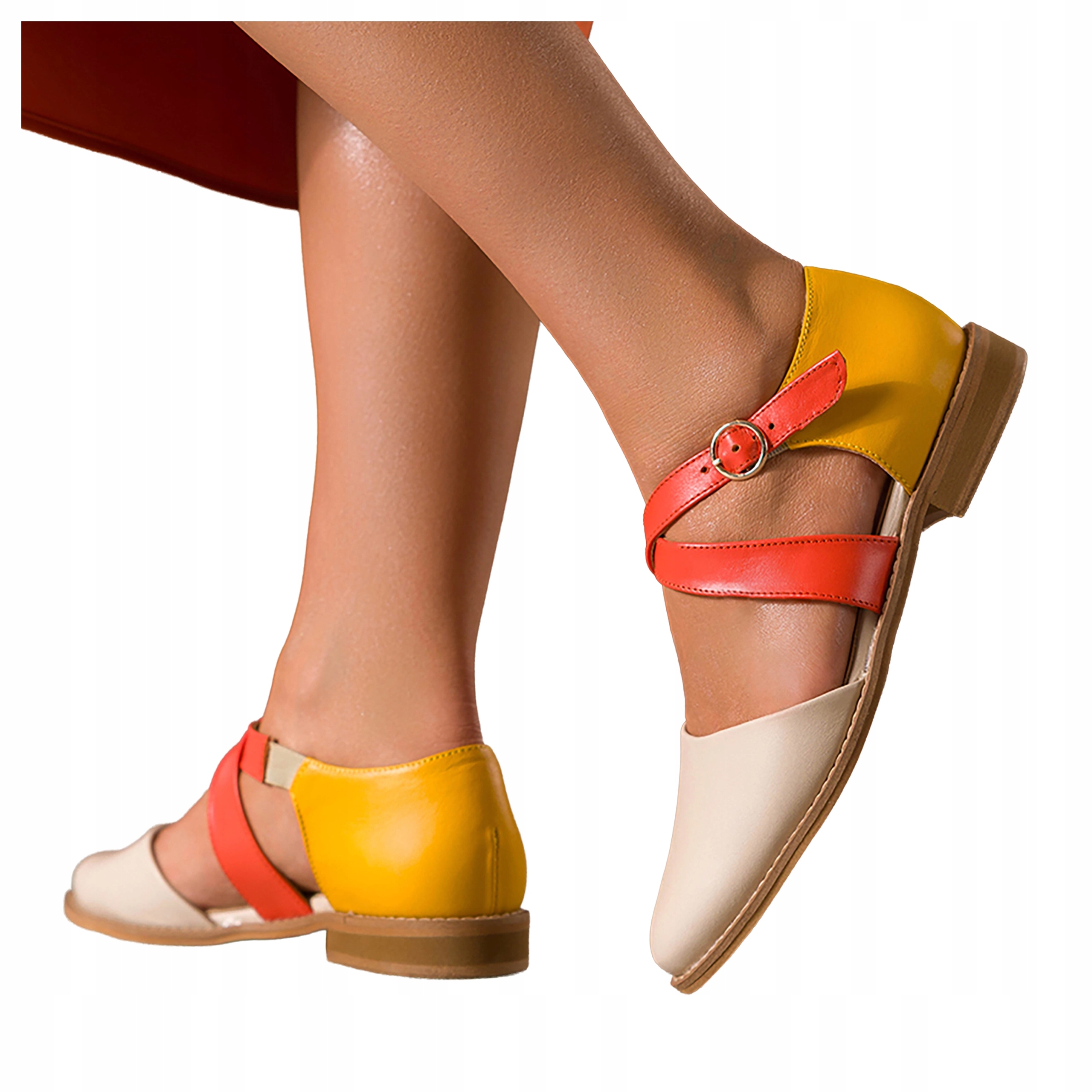 Béžové Polobotky Dámské Pohodlné Barevné Pásky Na Kříž Módní Kožené r 37