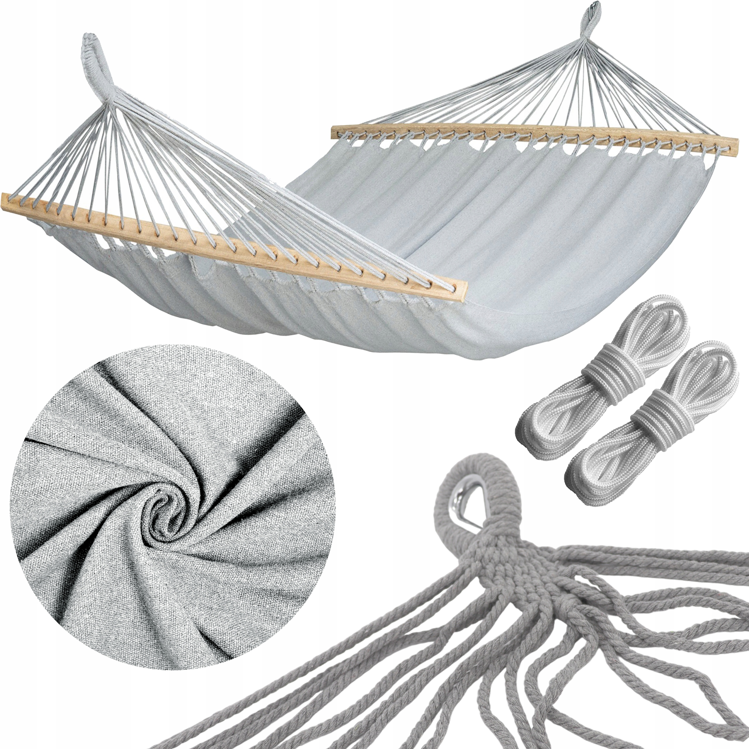 DUŻY HAMAK DWUOSOBOWY OGRODOWY MOCNY XXL 290x150 CM PAŁĄK 120 CM + LINY