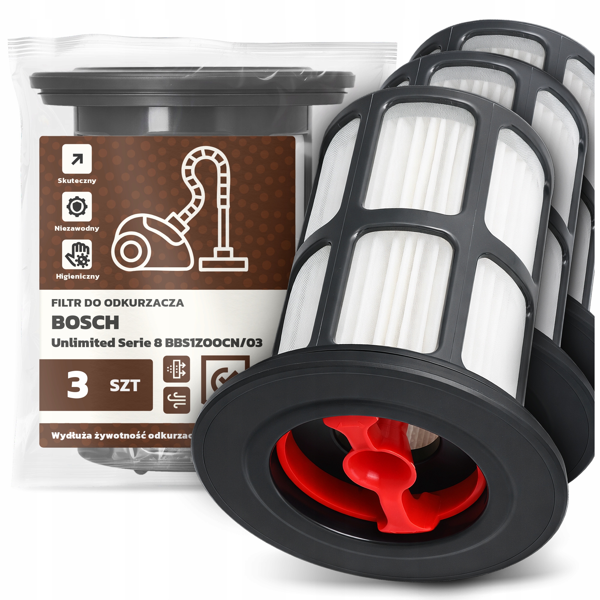3x Filtr Do Vysavače Bosch Unlimited Serie 8 BBS1ZOOCN/03 Hepa Filtr Em-w