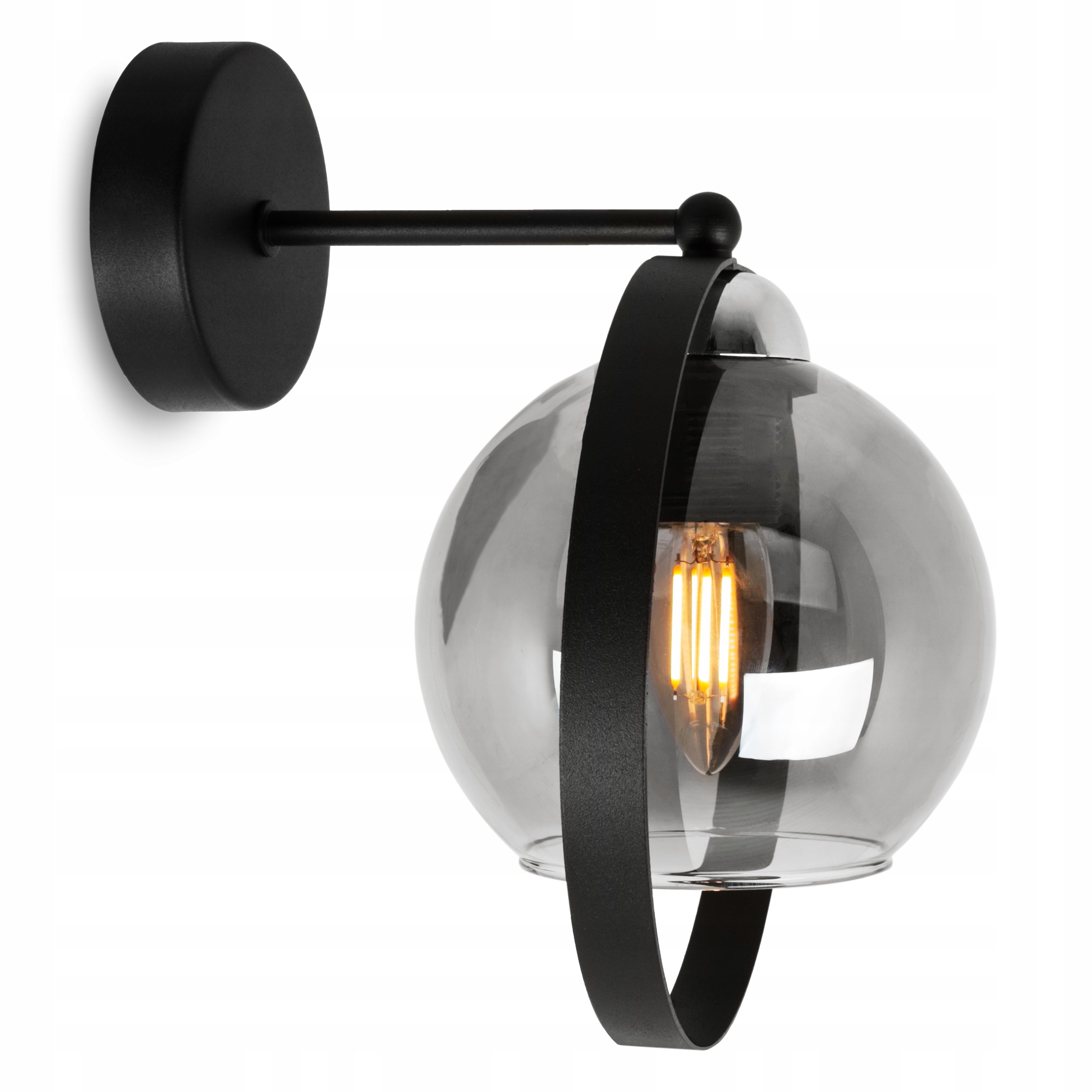 NOWOCZESNA LAMPA KINKIET SZKLANY GRAFIT PIERŚCIEŃ