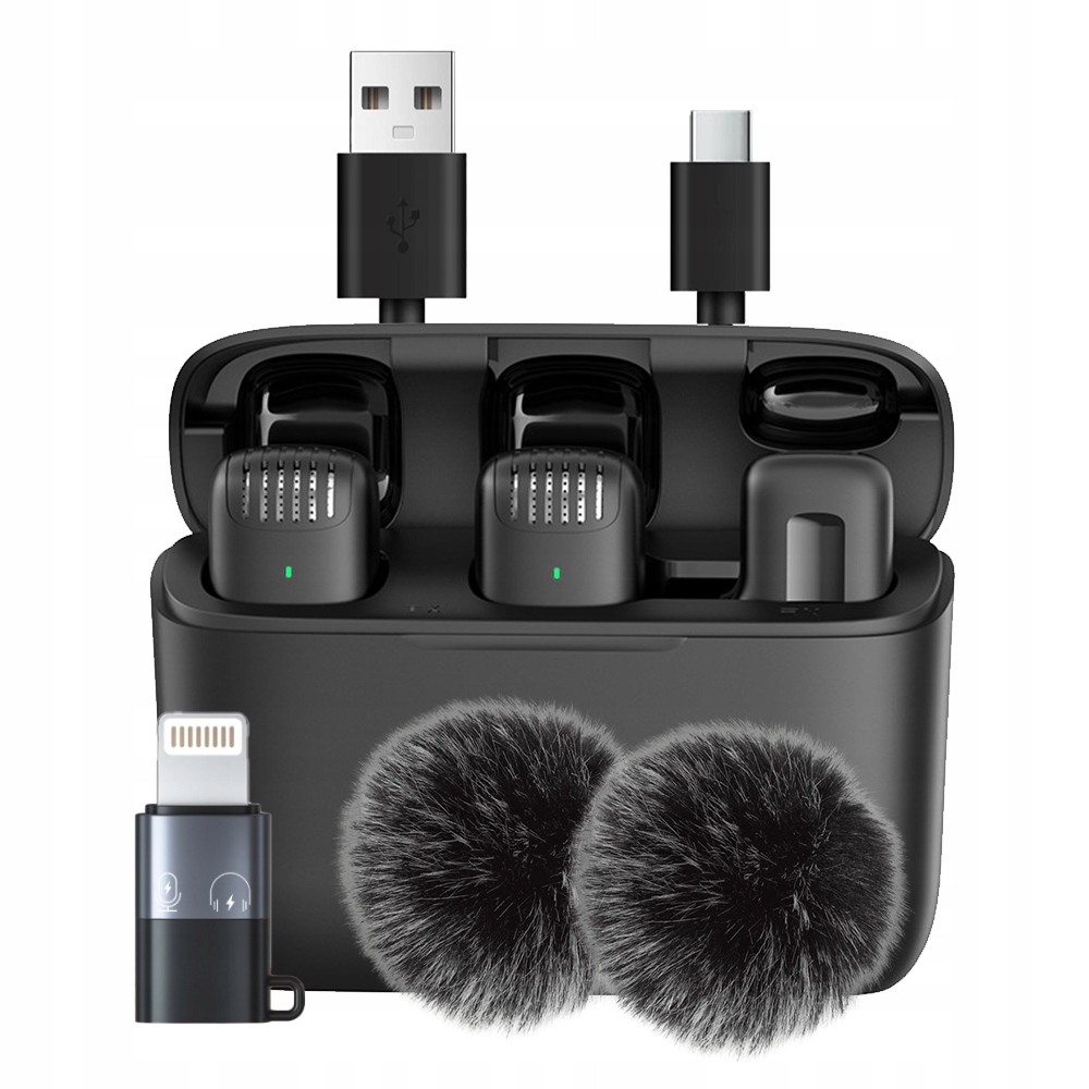 2x Mikrofon Pojemnościowy Krawatowy Bezprzewodowy Usb C do IPhone Samsung