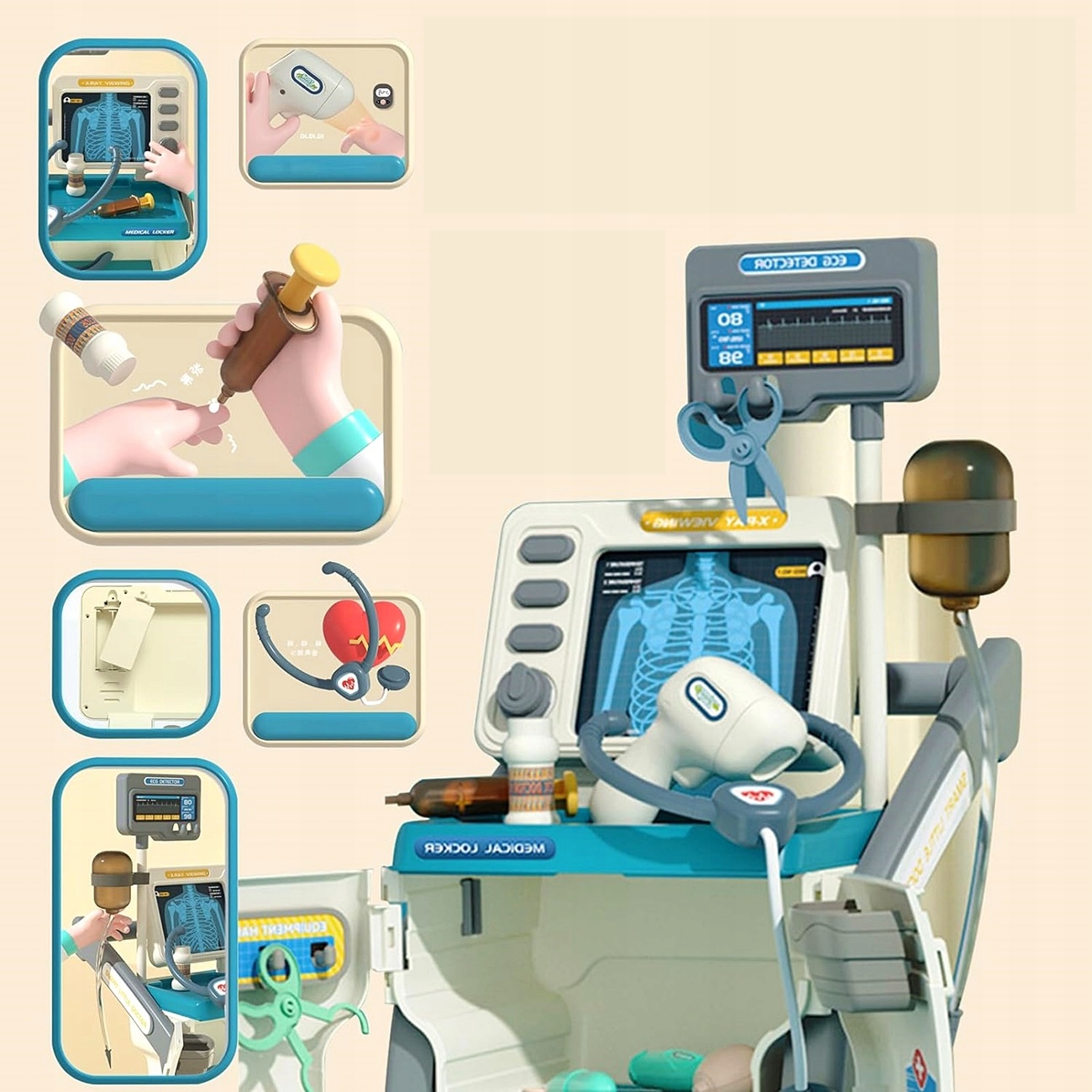 Duży zestaw lekarski EKG RTG RENTGEN XXL mały lekarz doktor ŚWIATŁO DŹWIĘK Marka Doris
