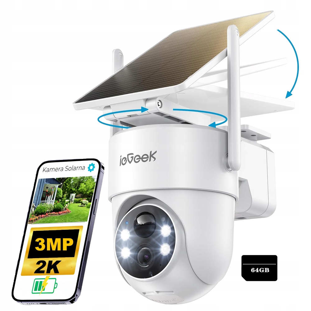 3MPX venkovní otočná bezdrátová kamera s barevným nočním viděním a 64 Gb