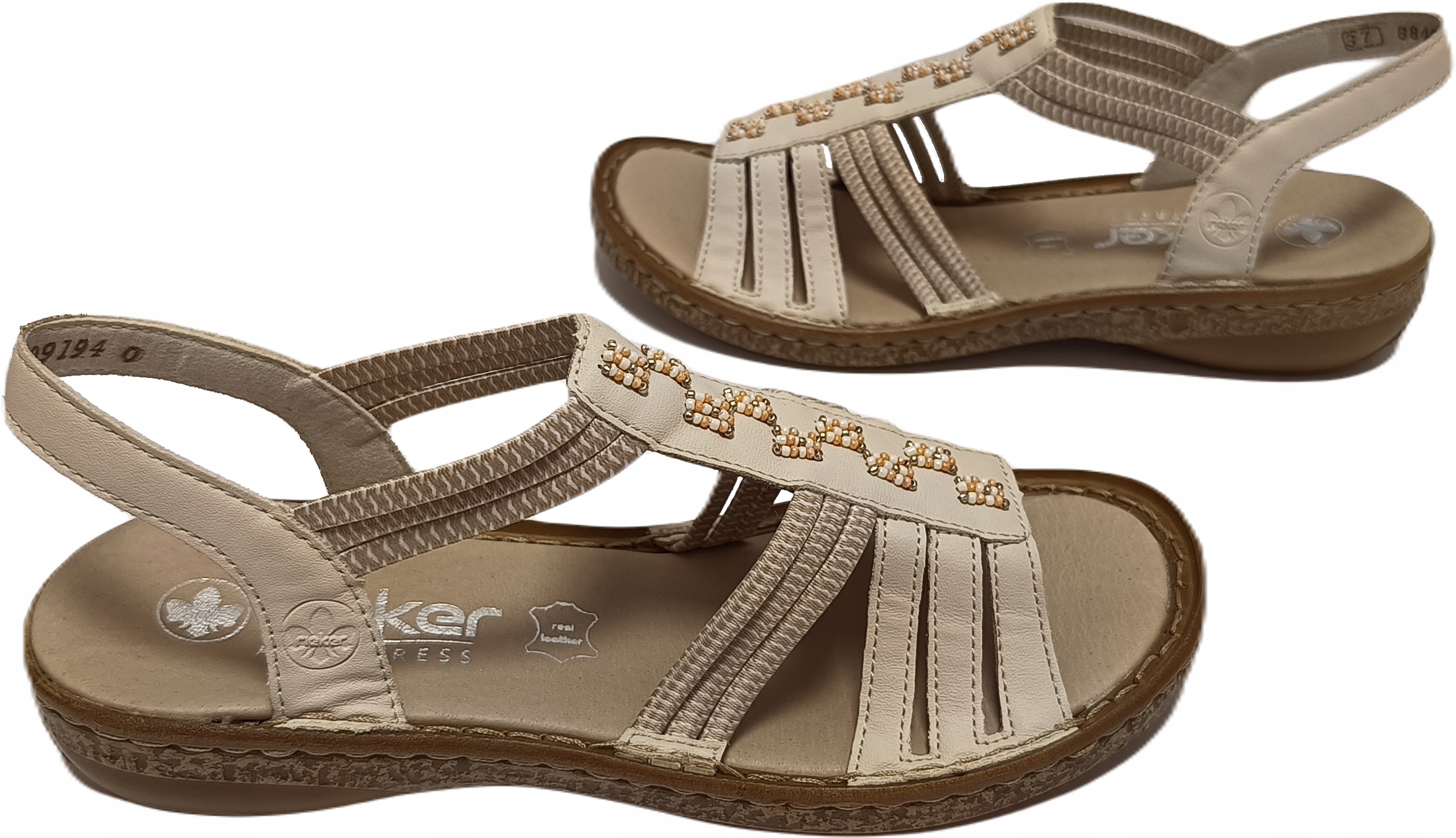 Pohodlné Sandály s korálky Rieker 62855-60 béžová r42