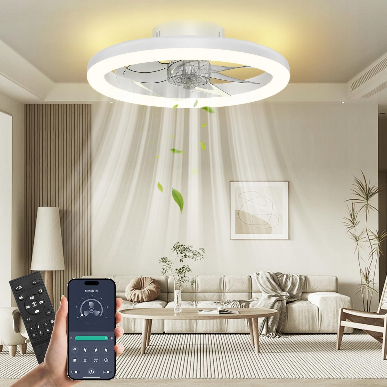 Biały Cichy Wentylator Sufitowy Wiatrak Lampa Led Sufitowa Żyrandol