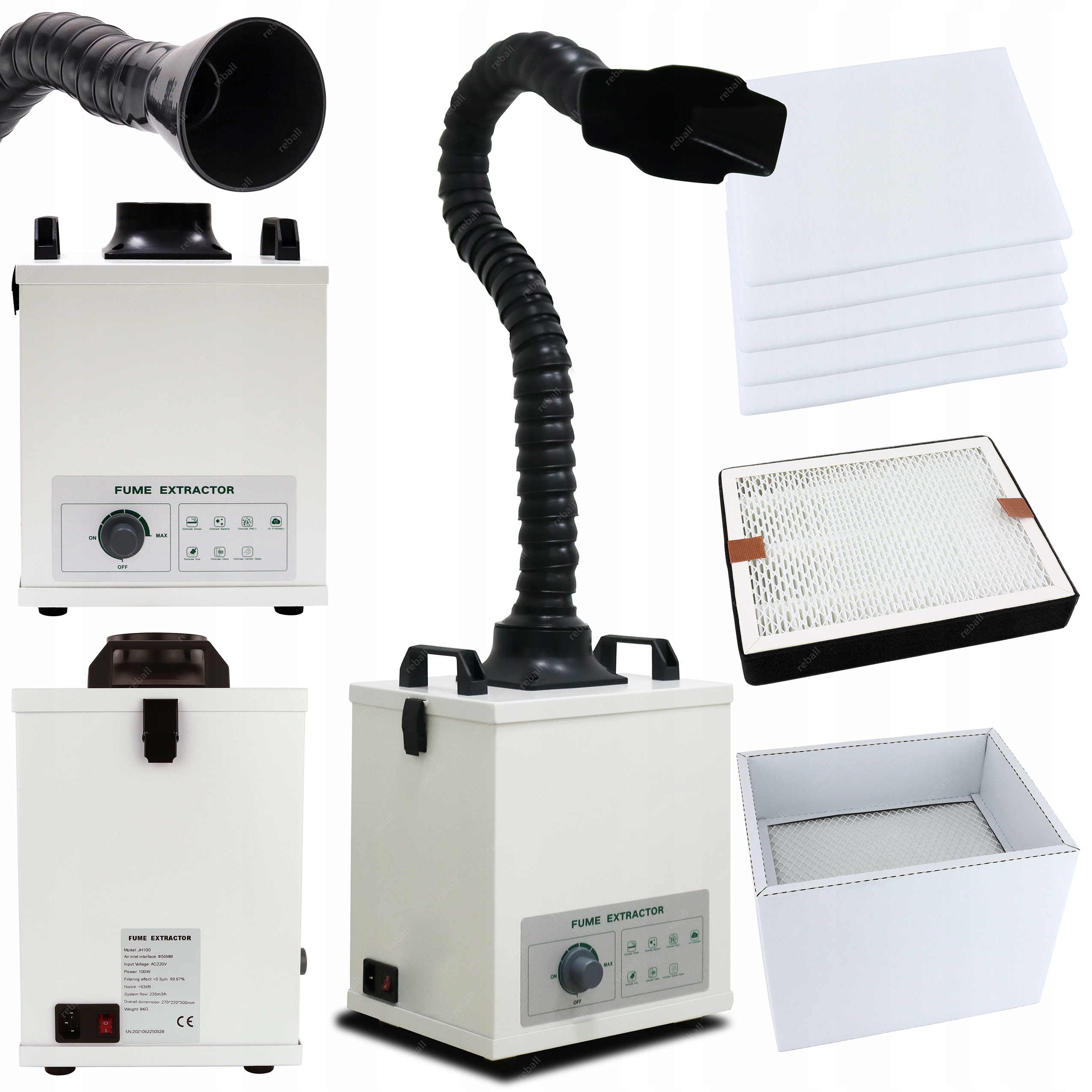 POCHŁANIACZ OPARÓW DYMU JH100 100W 235m3/h SERWIS SALON KOSMETYCZNY 99.97%