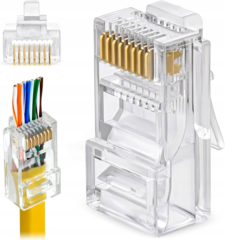 Wtyki Złącza Końcówki Przelotowe 5E RJ-45 Kabel Lan Utp Internetowy 100szt