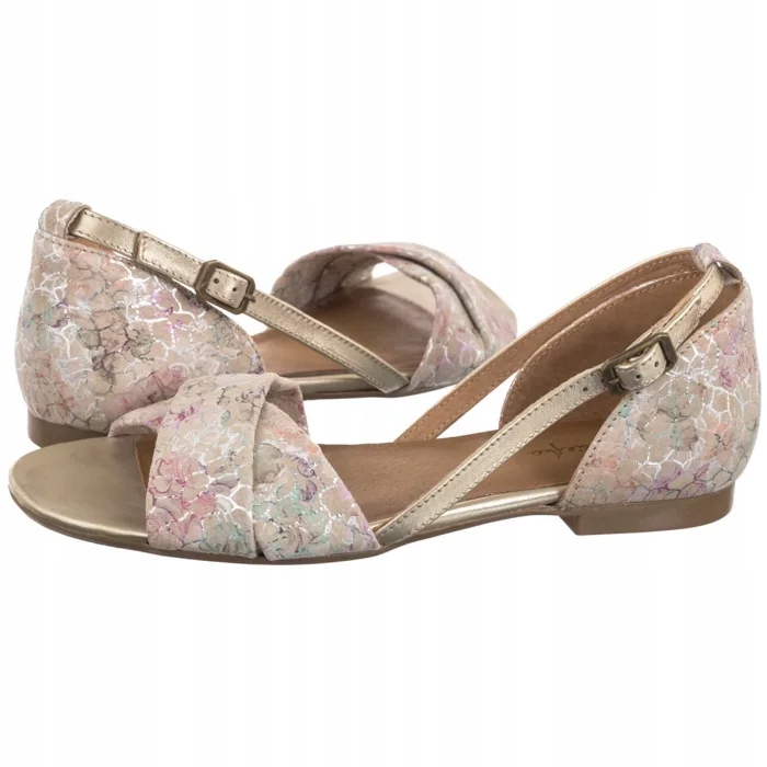 Kožené dámské sandály Maciejka Béžové s květinami 04614-22