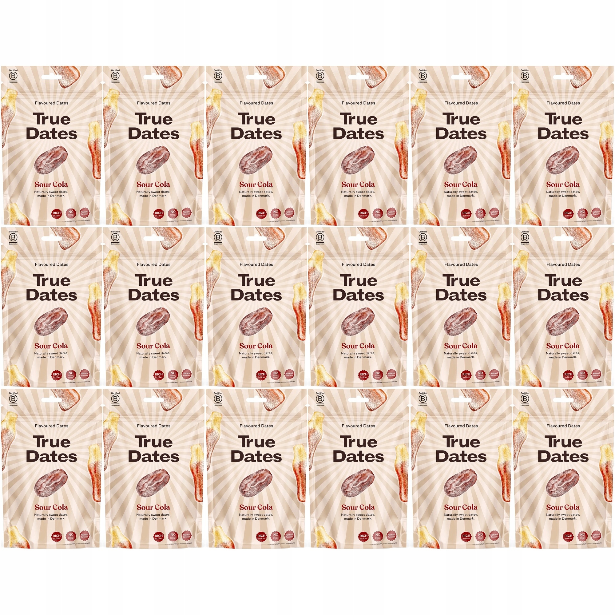Zestaw daktyli True Dates daktyle o smaku Kwaśnej Coli Sour Cola 18 szt.