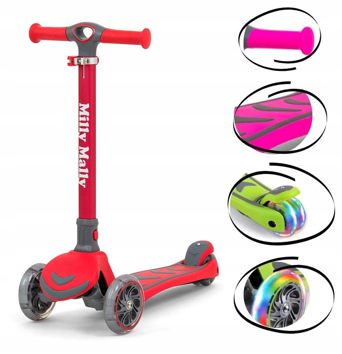 Hulajnoga Balansująca Trójkołowa Scooter Boogie Red Regulacja Wysokości