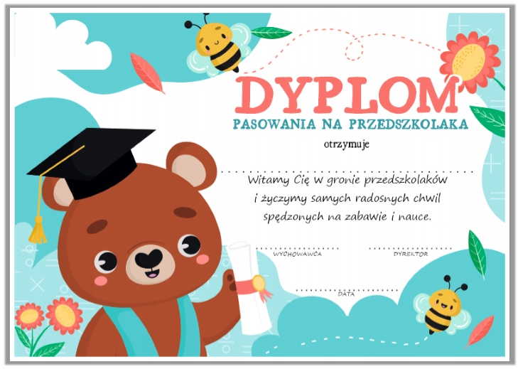 

Dyplom Pasowanie Na Przedszkolaka A4 gruby papier